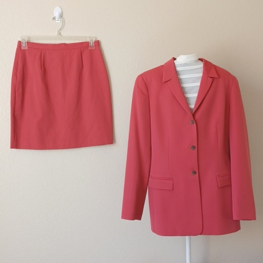 Vintage J Crew Womens Wool Business Suit Coral, Blazer Size 10, Skirt Size 12